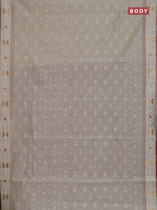 Chanderi silk cotton saree cream and maroon with allover thread & zari woven buttas and jamdhani kantha stitch work border
