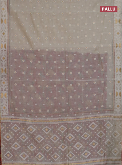 Chanderi silk cotton saree cream and maroon with allover thread & zari woven buttas and jamdhani kantha stitch work border