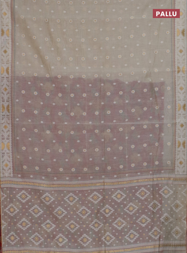 Chanderi silk cotton saree cream and maroon with allover thread & zari woven buttas and jamdhani kantha stitch work border