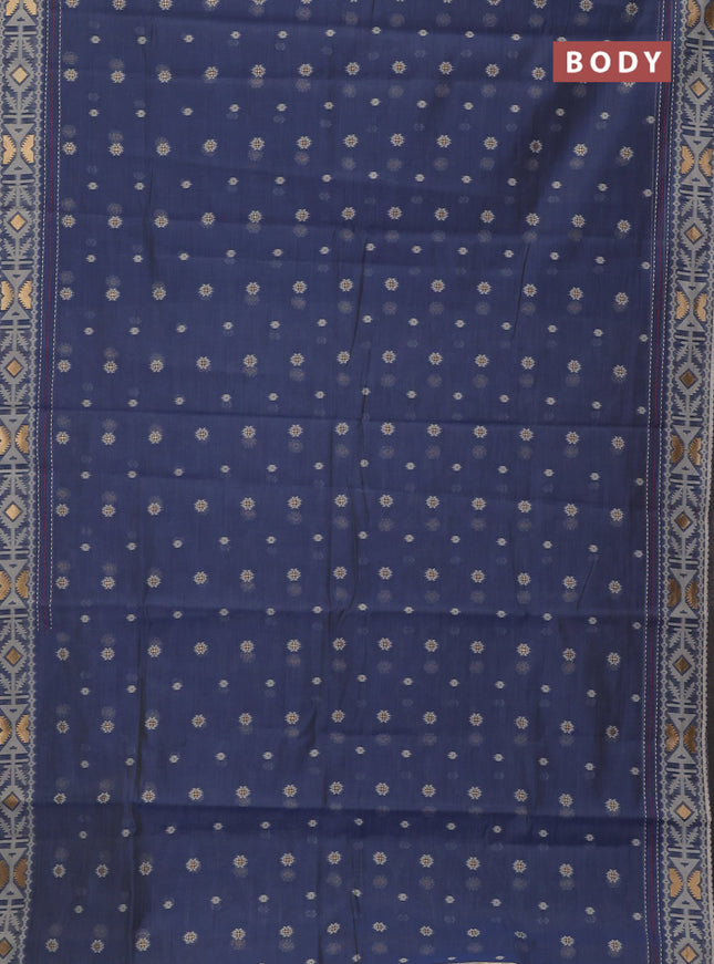 Chanderi silk cotton saree grey and cream with allover thread & zari woven buttas and jamdhani kantha stitch work border