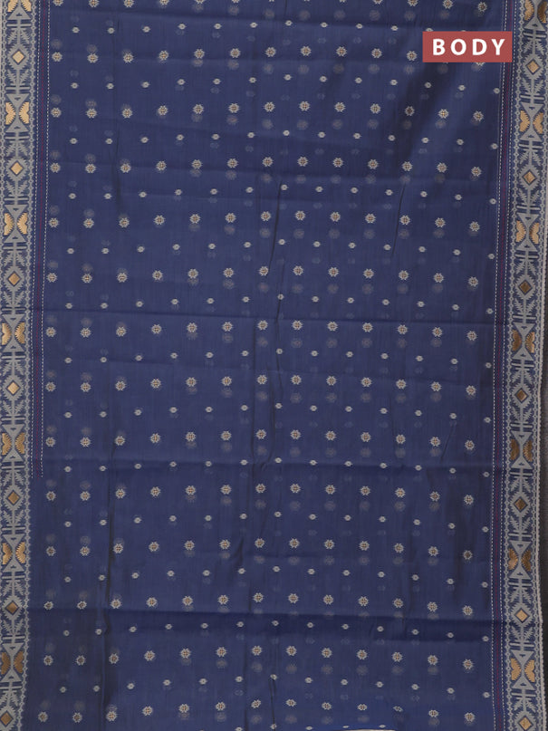 Chanderi silk cotton saree grey and cream with allover thread & zari woven buttas and jamdhani kantha stitch work border