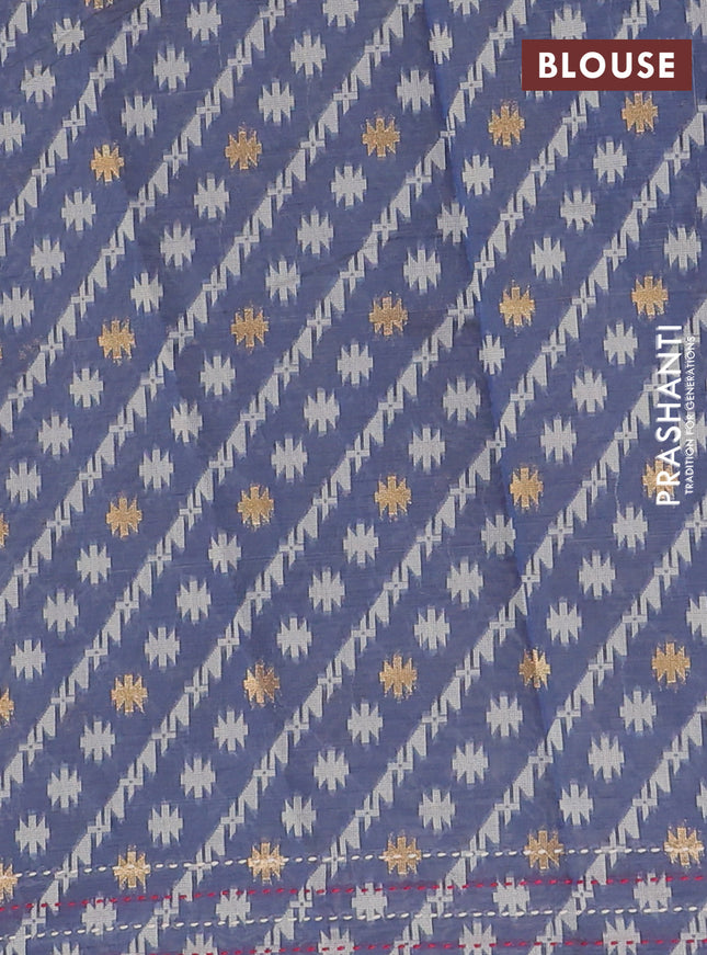 Chanderi silk cotton saree grey and cream with allover thread & zari woven buttas and jamdhani kantha stitch work border