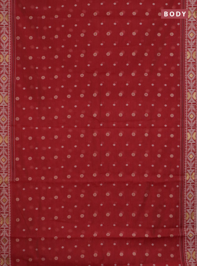 Chanderi silk cotton saree maroon with allover thread & zari woven buttas and jamdhani kantha stitch work border