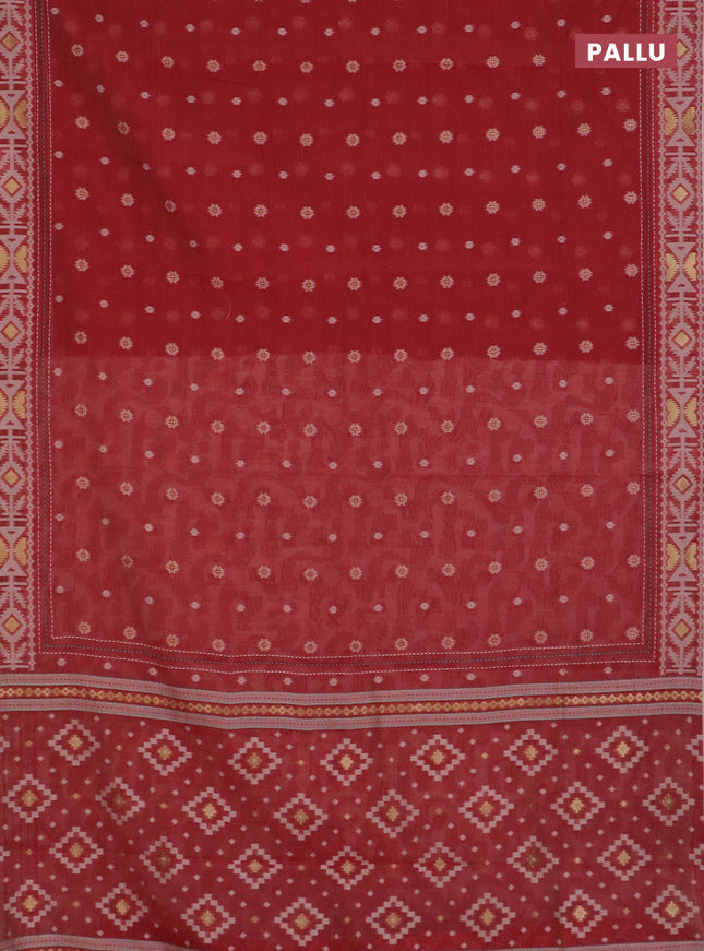Chanderi silk cotton saree maroon with allover thread & zari woven buttas and jamdhani kantha stitch work border