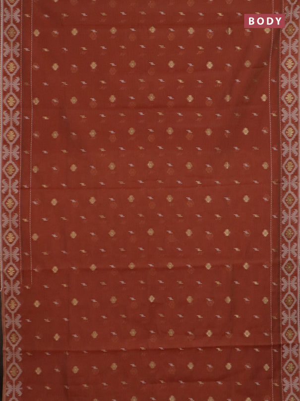 Chanderi silk cotton saree rust shade and cream with allover thread & zari woven buttas and jamdhani kantha stitch work border