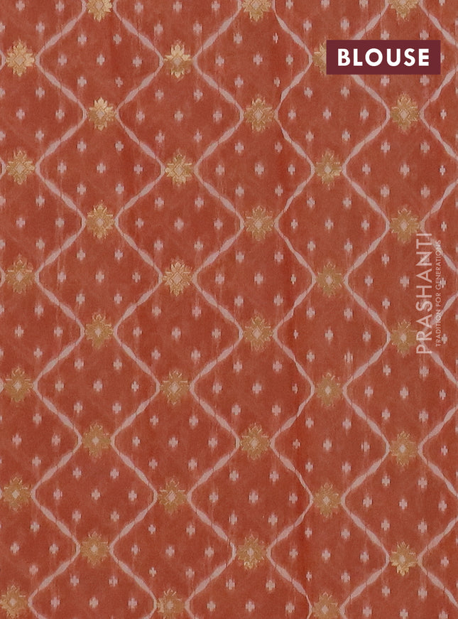 Chanderi silk cotton saree rust shade and cream with allover thread & zari woven buttas and jamdhani kantha stitch work border