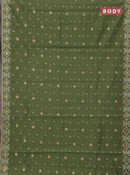 Chanderi silk cotton saree pastel green and orange with allover thread & zari woven buttas and jamdhani kantha stitch work border