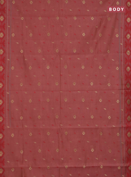 Chanderi silk cotton saree dark peach and cream with allover thread & zari woven buttas and jamdhani kantha stitch work border