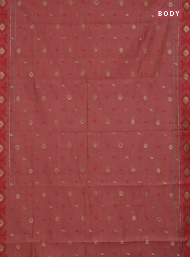 Chanderi silk cotton saree dark peach and cream with allover thread & zari woven buttas and jamdhani kantha stitch work border