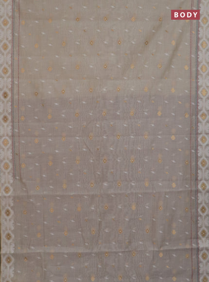 Chanderi silk cotton saree beige and maroon with allover thread & zari woven buttas and jamdhani kantha stitch work border