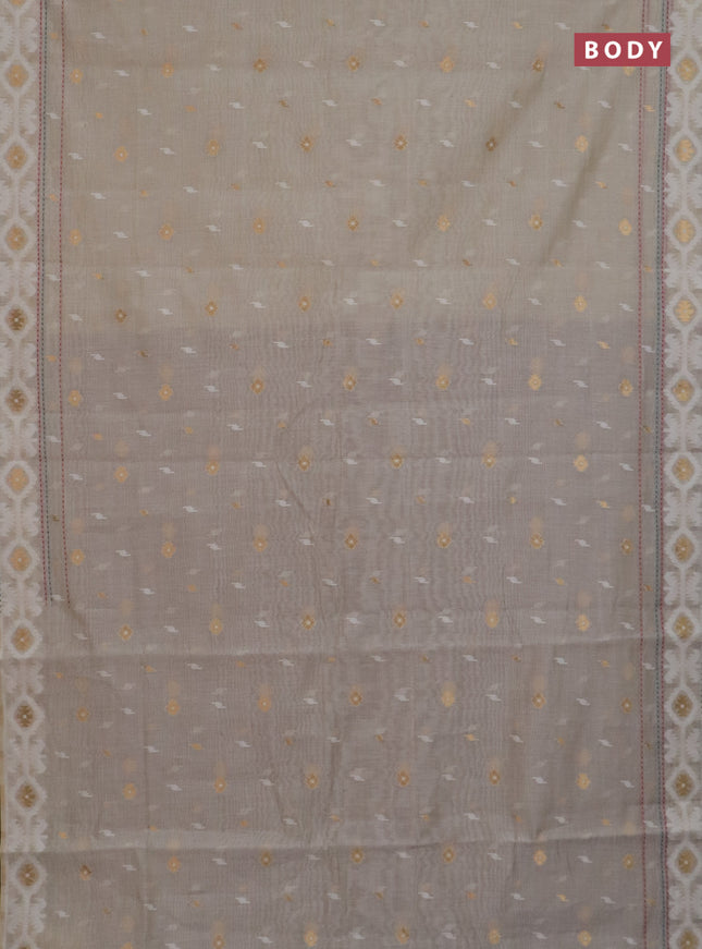 Chanderi silk cotton saree beige and maroon with allover thread & zari woven buttas and jamdhani kantha stitch work border