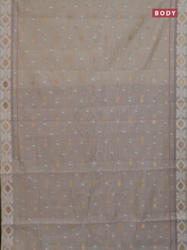 Chanderi silk cotton saree beige and maroon with allover thread & zari woven buttas and jamdhani kantha stitch work border