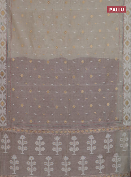 Chanderi silk cotton saree beige and maroon with allover thread & zari woven buttas and jamdhani kantha stitch work border