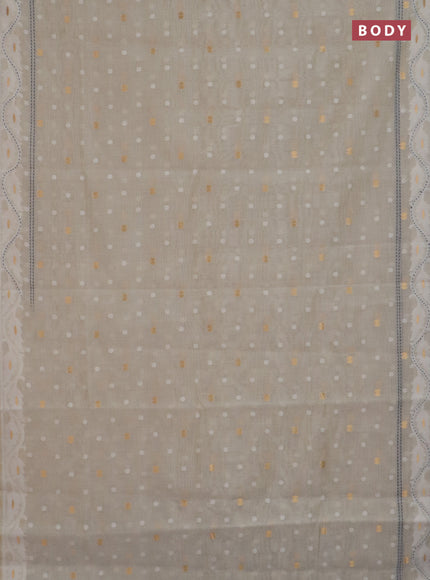 Chanderi silk cotton saree cream and navy blue with allover thread & zari woven buttas and jamdhani kantha stitch work border