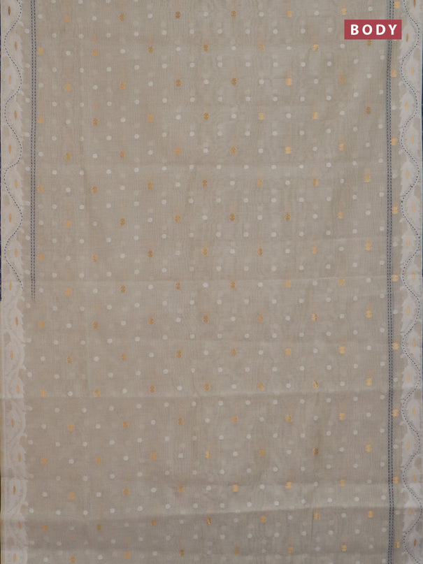 Chanderi silk cotton saree cream and navy blue with allover thread & zari woven buttas and jamdhani kantha stitch work border