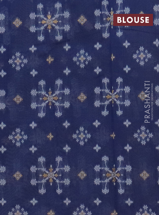 Chanderi silk cotton saree cream and navy blue with allover thread & zari woven buttas and jamdhani kantha stitch work border