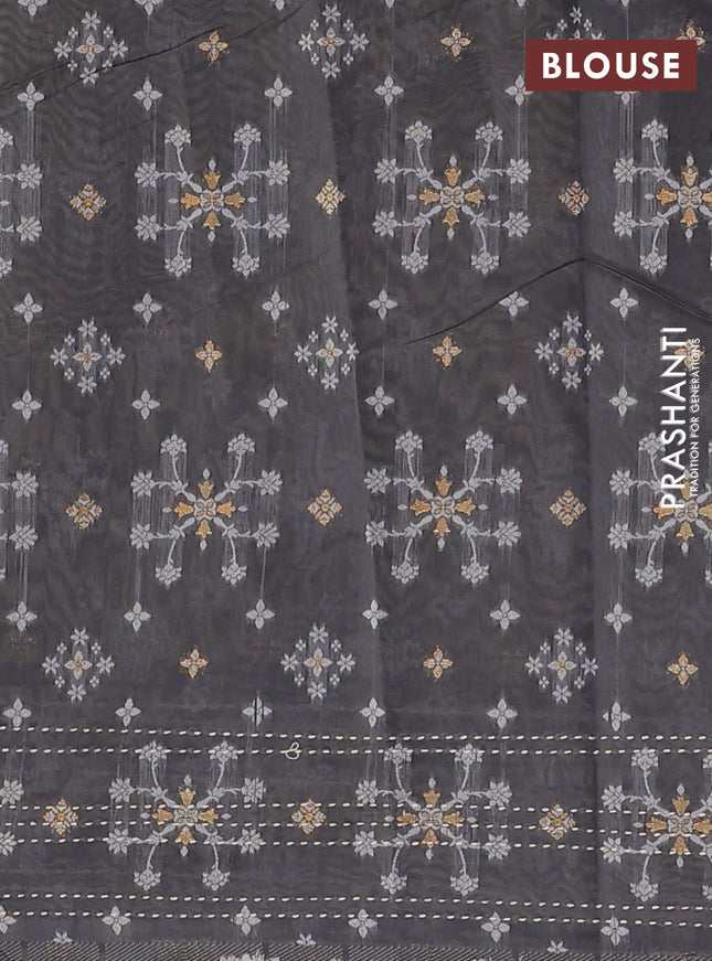Chanderi silk cotton saree cream and black with allover thread & zari woven buttas and jamdhani kantha stitch work border