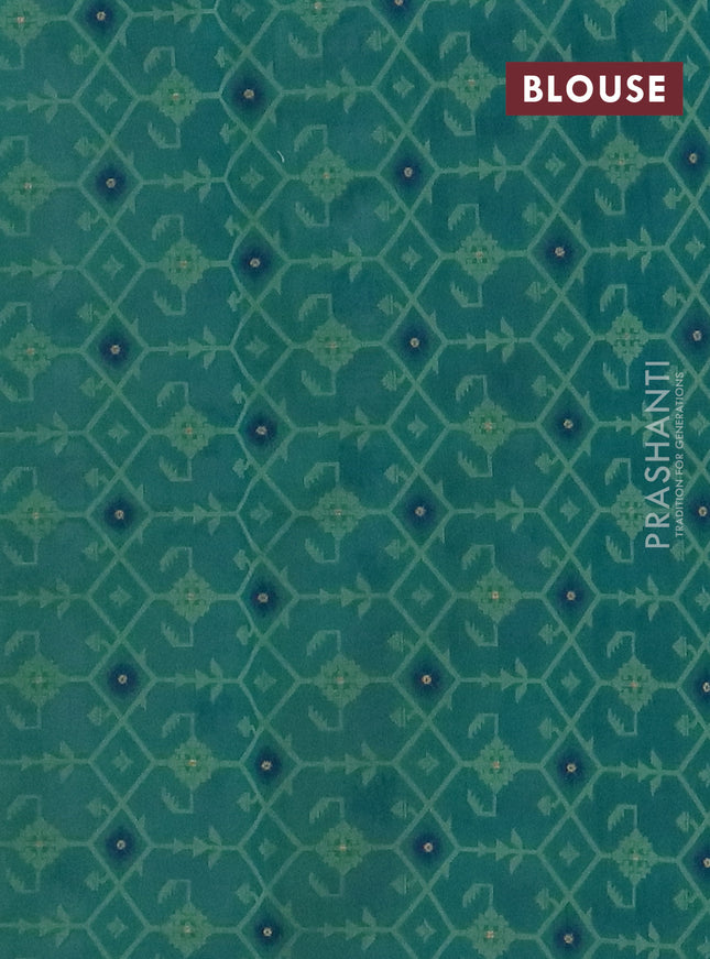 Chanderi silk cotton saree cream and teal green with allover thread woven buttas and jamdhani kantha stitch work border