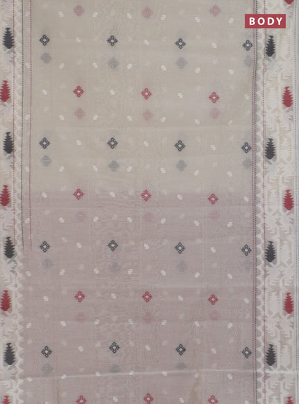 Chanderi silk cotton saree cream and maroon with allover thread woven buttas and jamdhani kantha stitch work border