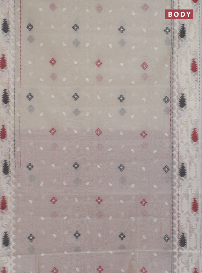 Chanderi silk cotton saree cream and maroon with allover thread woven buttas and jamdhani kantha stitch work border