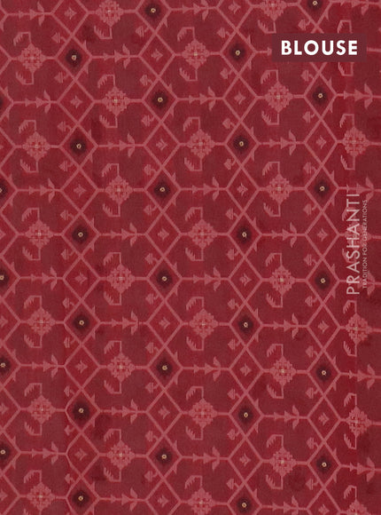 Chanderi silk cotton saree cream and maroon with allover thread woven buttas and jamdhani kantha stitch work border