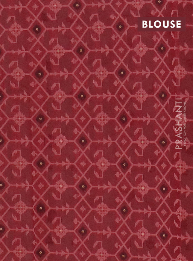 Chanderi silk cotton saree cream and maroon with allover thread woven buttas and jamdhani kantha stitch work border