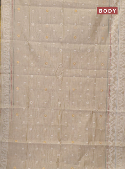 Chanderi silk cotton saree cream and mustard yellow with allover thread woven buttas and jamdhani kantha stitch work border