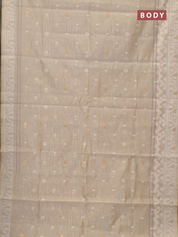 Chanderi silk cotton saree cream and mustard yellow with allover thread woven buttas and jamdhani kantha stitch work border