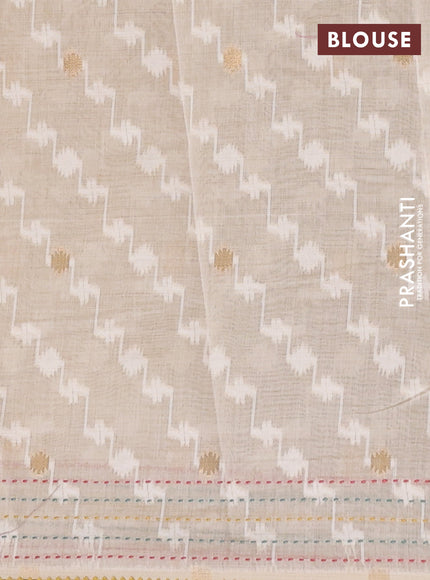 Chanderi silk cotton saree cream and mustard yellow with allover thread woven buttas and jamdhani kantha stitch work border