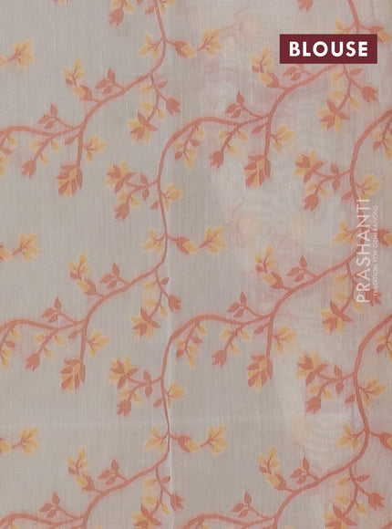 Chanderi silk cotton saree cream and rust shade with allover thread woven buttas and jamdhani kantha stitch work border