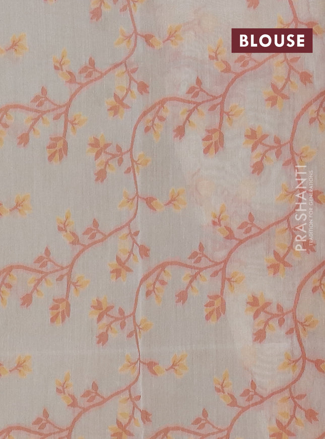 Chanderi silk cotton saree cream and rust shade with allover thread woven buttas and jamdhani kantha stitch work border