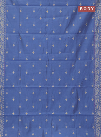 Chanderi silk cotton saree blue and light pink with allover thread woven buttas and jamdhani kantha stitch work border