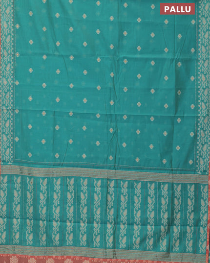 Chanderi silk cotton saree teal green and dark peach with allover thread woven buttas and jamdhani kantha stitch work border
