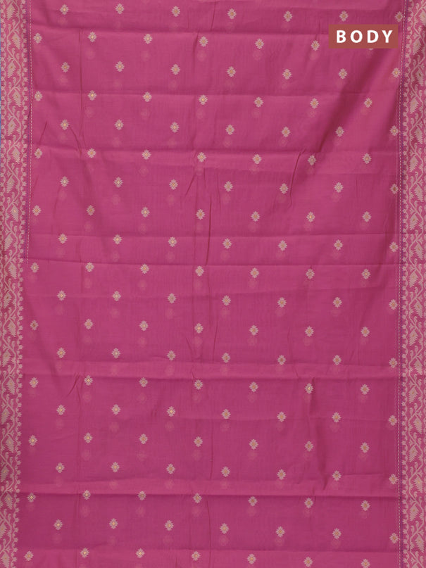 Chanderi silk cotton saree light pink and blue with allover thread woven buttas and jamdhani kantha stitch work border