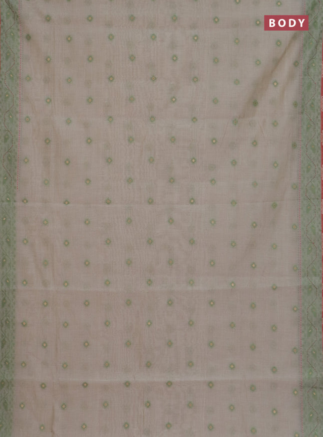 Chanderi silk cotton saree beige and dark peach with allover thread woven buttas and jamdhani kantha stitch work border
