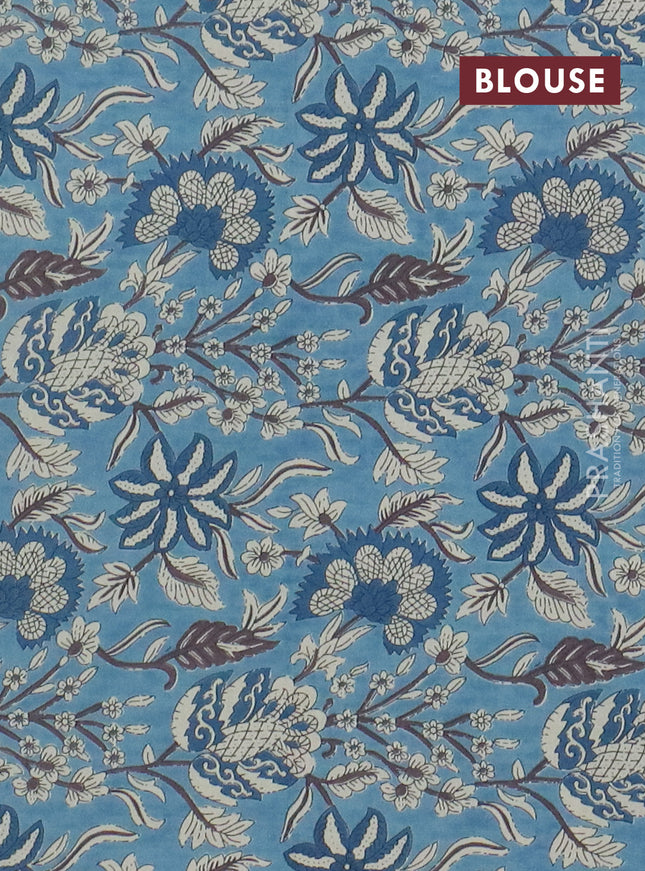 Chanderi silk cotton saree beige and light blue with allover thread woven buttas and jamdhani kantha stitch work border