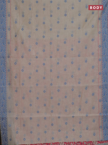 Chanderi silk cotton saree beige and peach pink with allover thread woven buttas and jamdhani kantha stitch work border