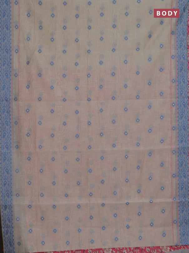 Chanderi silk cotton saree beige and peach pink with allover thread woven buttas and jamdhani kantha stitch work border