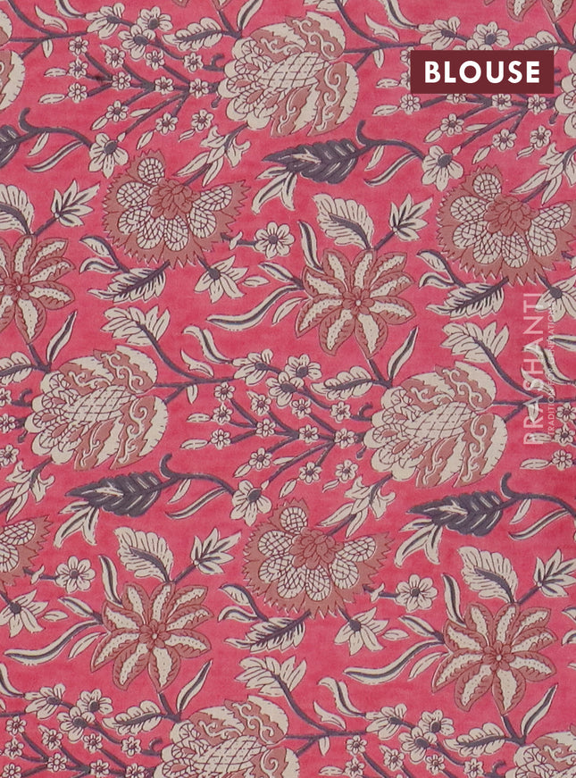 Chanderi silk cotton saree beige and peach pink with allover thread woven buttas and jamdhani kantha stitch work border