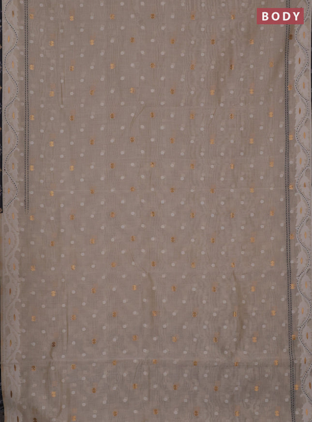 Chanderi silk cotton saree cream and grey with allover thread & zari woven buttas and jamdhani kantha stitch work border