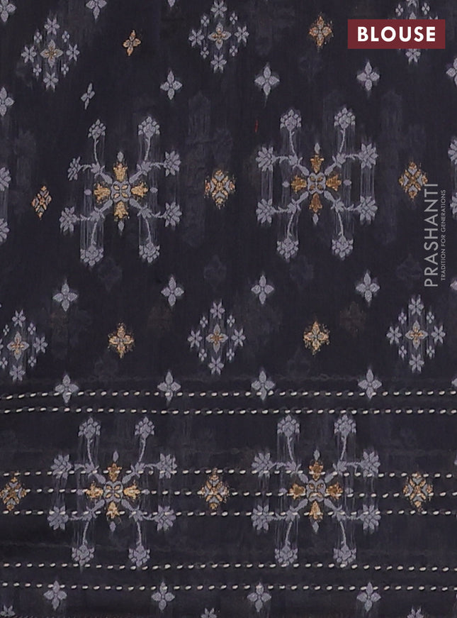Chanderi silk cotton saree cream and grey with allover thread & zari woven buttas and jamdhani kantha stitch work border