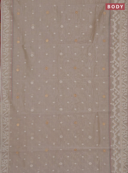 Chanderi silk cotton saree cream and dark peach with allover thread & zari woven buttas and jamdhani kantha stitch work border