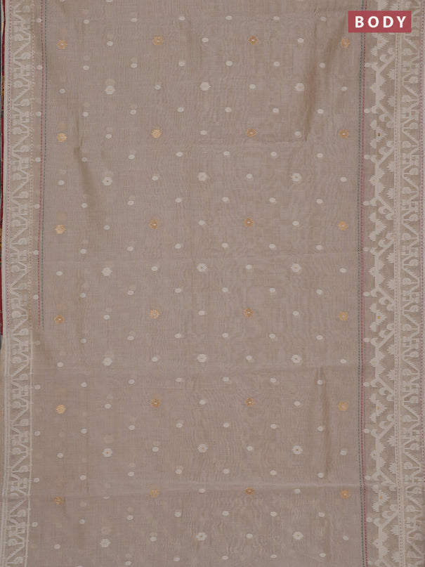 Chanderi silk cotton saree cream and dark peach with allover thread & zari woven buttas and jamdhani kantha stitch work border