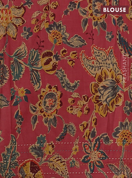 Chanderi silk cotton saree cream and dark peach with allover thread & zari woven buttas and jamdhani kantha stitch work border