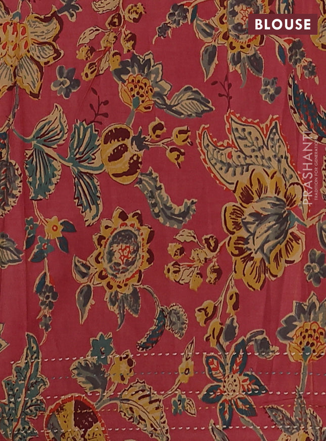 Chanderi silk cotton saree cream and dark peach with allover thread & zari woven buttas and jamdhani kantha stitch work border