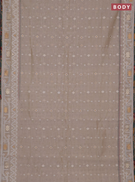 Chanderi silk cotton saree cream and pastel green shade with allover thread & zari woven buttas and jamdhani kantha stitch work border