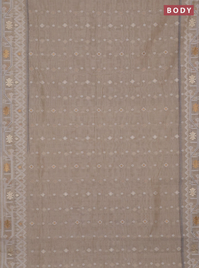 Chanderi silk cotton saree cream and multi colour with allover thread & zari woven buttas and jamdhani kantha stitch work border