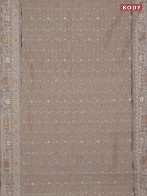 Chanderi silk cotton saree cream and multi colour with allover thread & zari woven buttas and jamdhani kantha stitch work border