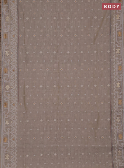Chanderi silk cotton saree cream and multi colour with allover thread & zari woven buttas and jamdhani kantha stitch work border