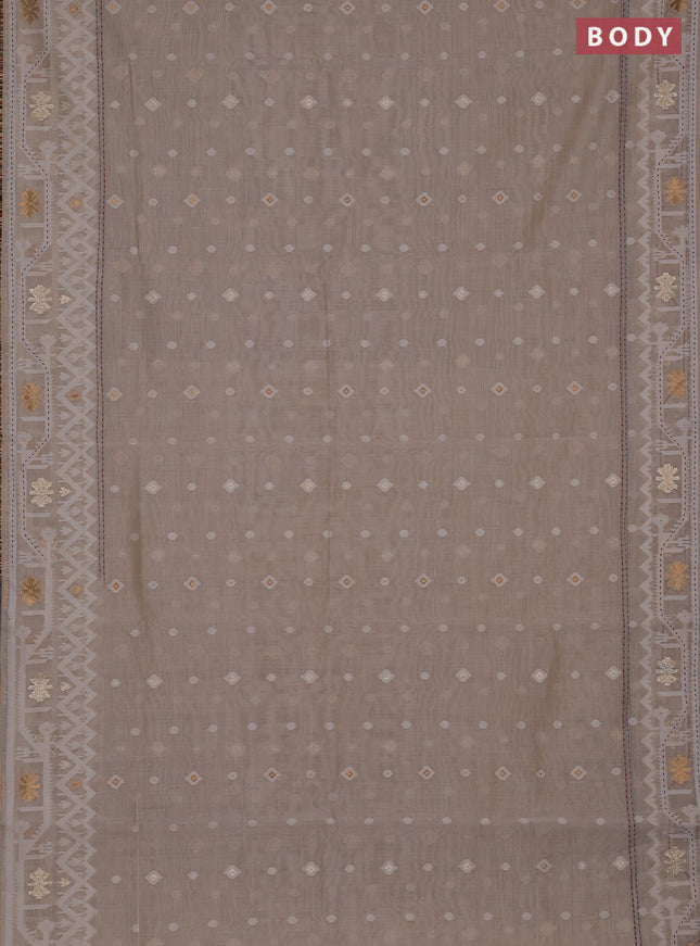 Chanderi silk cotton saree cream and multi colour with allover thread & zari woven buttas and jamdhani kantha stitch work border